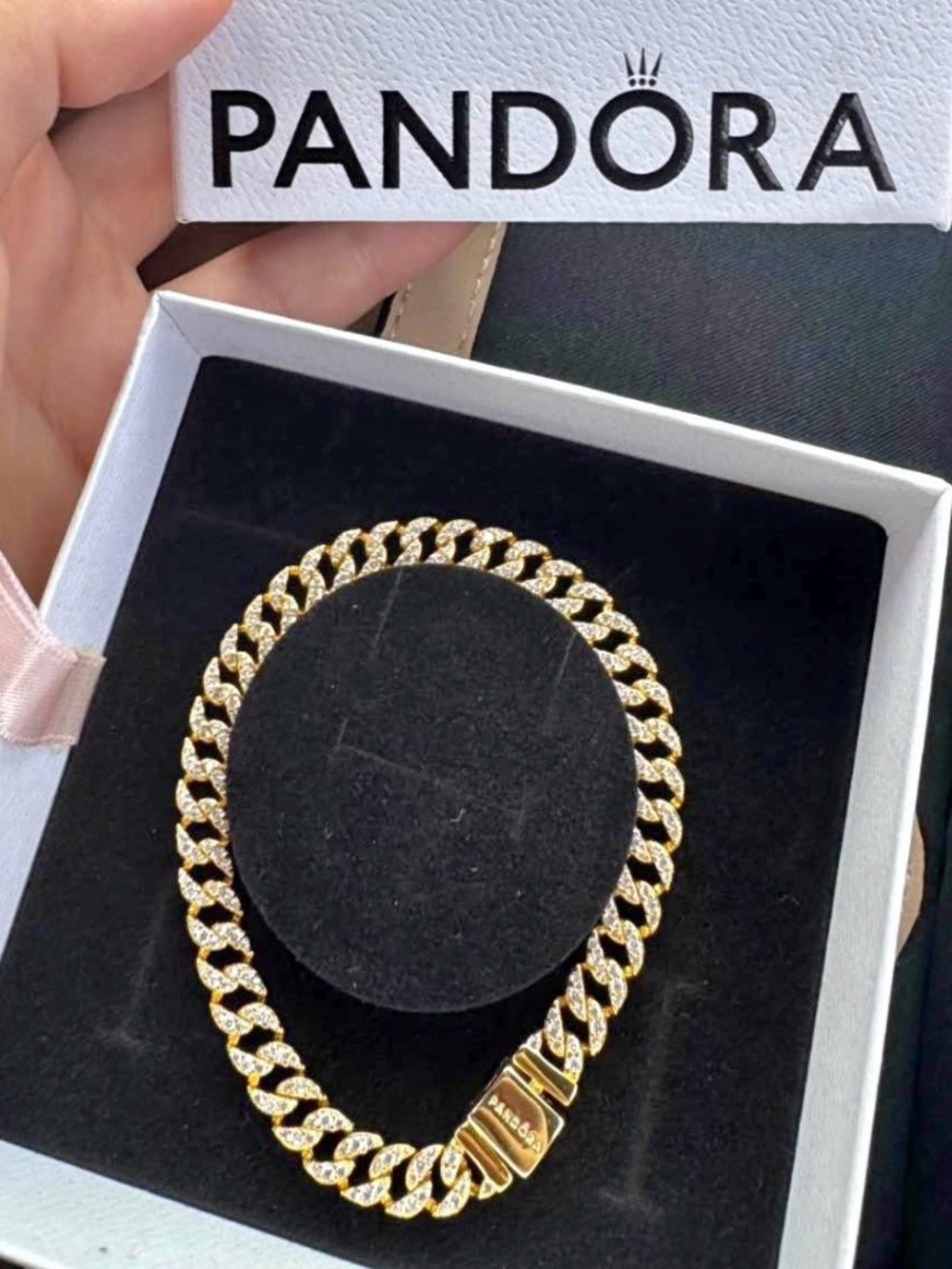 Pandora Gold Crystal-Trim Cuban Link Bracelet
